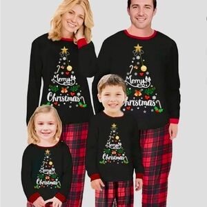 Women’s Medium Family Christmas Tree Pajama Set - Black and Red (NWT)